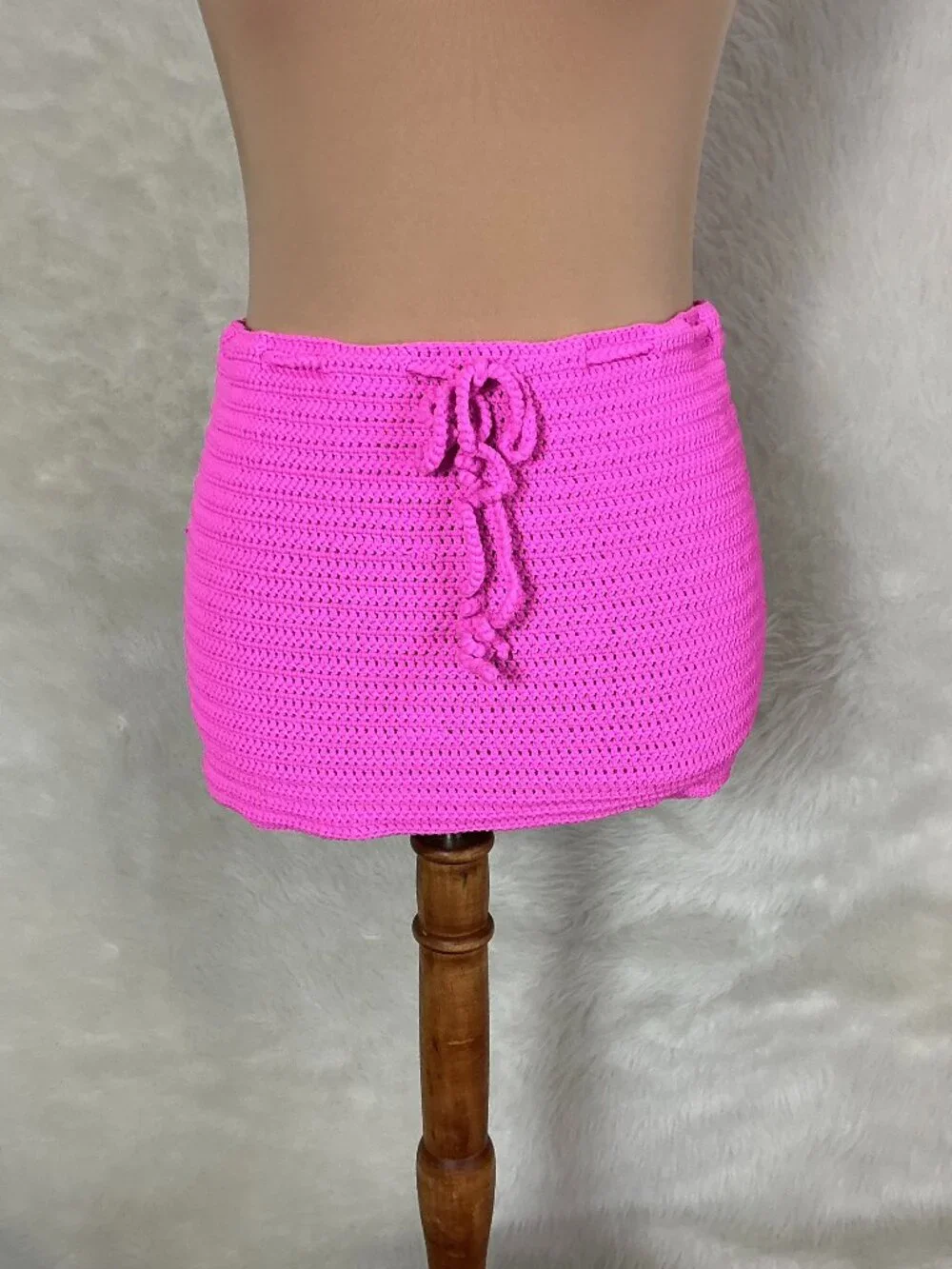 Skims Taffy Pink Crochet Knit Tie Swim Mini Skirt NWT M